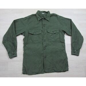 Vintage US Military Fatigue Shirt (15.5x33) Army Cotton Sateen 60s Vietnam Era